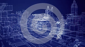 City Blueprint, Architectural Wireframe, Futuristic Urban Design
