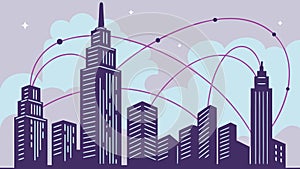 Abstract Cityscape with Interconnected Digital Network Lines, vector design Generative AI