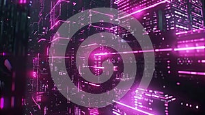 Abstract Cityscape With Neon Glow, Modern Futuristic Building Design