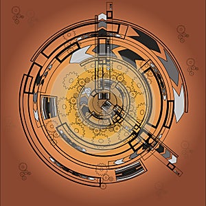 Abstract clock on a brown background leaving in perspective