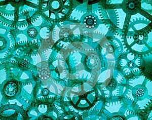 Abstract Clock Cogs Green Background