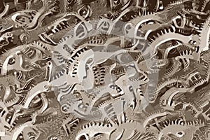 Abstract clock gear and clockwork with old machinery