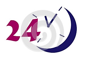 Abstract clock icon of 24 hour