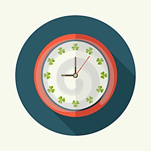 Abstract Clock With Shamrocks And Long Shadow