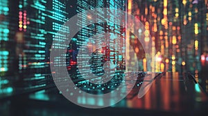 Abstract close-up of data code on a laptop screen