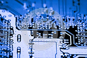 Abstract close up of Electronic Circuits in Technology on Mainboard computer background