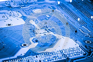 Abstract close up of Electronic Circuits in Technology on Mainboard computer background