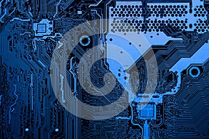 Abstract close up of Electronic Circuits in Technology on Mainboard computer background