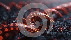 Abstract Digital Binary Code Flowing with Glowing Red Particles, Technology Background