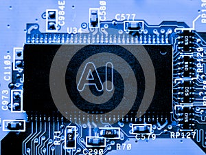 Abstract,close up of Mainboard Electronic computer background. artificial intelligence, ai photo