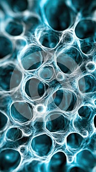 Abstract close-up of mesh-like structure with blue and white patterns