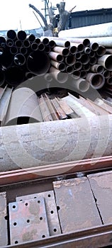 Abstract close up of a stack of steel pipes