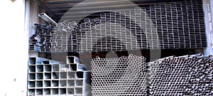 Abstract close up of a stack of steel pipes