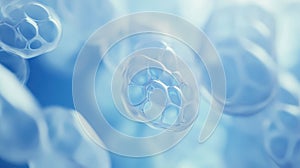 Floating Translucent Spheres With Cellular Structure on Blue Background