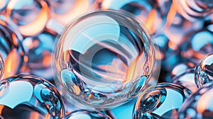 Abstract close-up of translucent spheres reflecting light in vibrant colors