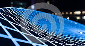 Abstract Blue Geometric Light Grid at Night