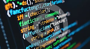 Close-up of colorful computer code glowing on a digital screen technology abstract