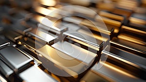 Abstract pattern of metallic rectangular blocks in gold and silver