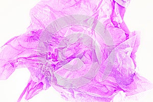An abstract closeup of crushed pale violet paper on a white background.