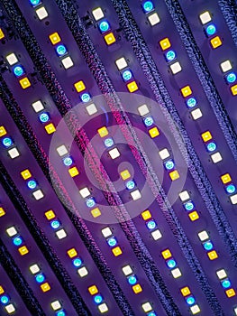 An abstract closeup of a RBG LED panel for lighting.