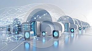 Abstract Cloud Computing Concept with Data Flow and Digital Network Elements