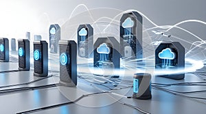 Abstract Cloud Computing Concept with Data Flow and Digital Network Elements
