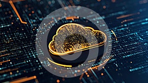 Abstract cloud computing concept with digital data and glowing circuit board background