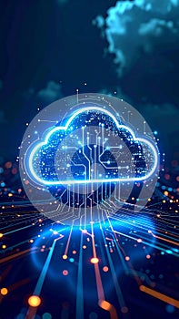 Abstract Cloud Computing Concept with Glowing Network Connections and Digital Data