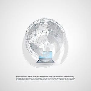 Abstract Cloud Computing and Global Network Connections Concept Design with Earth Globe, Laptop Computer, Wireless Mobile Device