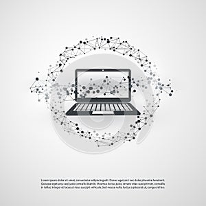 Abstract Cloud Computing and Global Network Connections Concept Design with Earth Globe, Laptop Computer, Wireless Mobile Device