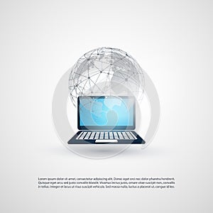 Abstract Cloud Computing and Global Network Connections Concept Design with Earth Globe, Laptop Computer, Wireless Mobile Device