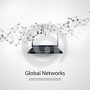 Abstract Cloud Computing and Global Network Connections Concept Design with Laptop Computer, Wireless Mobile Device