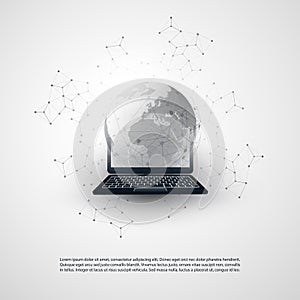 Abstract Cloud Computing and Global Network Connections Concept Design with Laptop, Earth Globe, Wireless Mobile Device