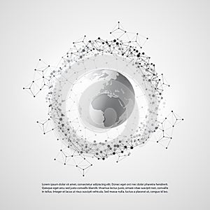 Abstract Cloud Computing and Global Network Connections Concept Design with Transparent Geometric Mesh Around Earth Globe