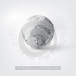 Abstract Cloud Computing and Global Network Connections Concept Design with Transparent Geometric Mesh, Earth Globe