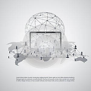 Abstract Cloud Computing and Global Network Connections Concept Design with Transparent Geometric Mesh and Notebook