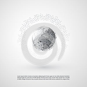 Abstract Cloud Computing and Global Network Connections Concept Design with Transparent Geometric Mesh, Wire Frame Ring