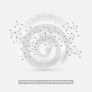 Abstract Cloud Computing and Global Network Connections Concept Design with Transparent Geometric Mesh, Wireframe Ring