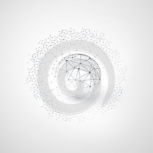 Abstract Cloud Computing and Global Network Connections Concept Design with Transparent Geometric Mesh, Wireframe Ring