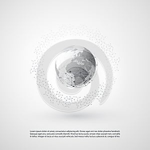 Abstract Cloud Computing and Global Network Connections Concept Design with Transparent Geometric Mesh, Wireframe Sphere