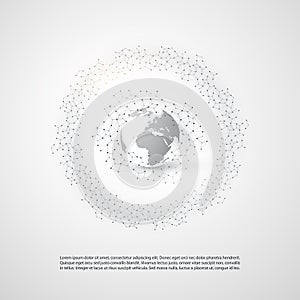 Abstract Cloud Computing and Global Network Connections Concept Design with Transparent Geometric Mesh, Wireframe Sphere