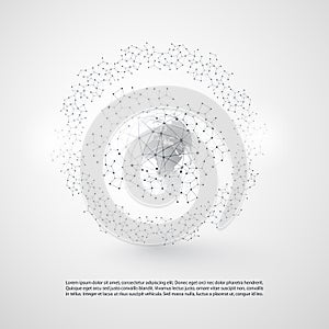 Abstract Cloud Computing and Global Network Connections Concept Design with Transparent Geometric Mesh, Wireframe Sphere