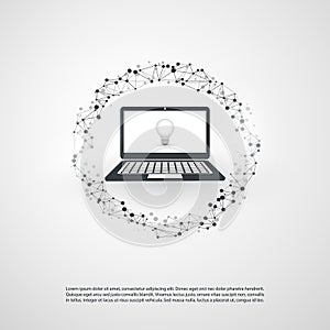 Abstract Cloud Computing and Network Connections Concept Design with Laptop Computer, Wireless Mobile Device