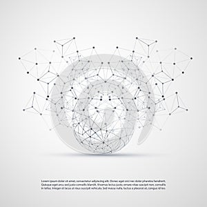 Abstract Cloud Computing and Network Connections Concept Design with Transparent Geometric Mesh, Wireframe Sphere