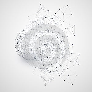 Abstract Cloud Computing and Network Connections Concept Design with Transparent Geometric Mesh, Wireframe Sphere