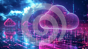 Abstract Cloud Computing Network Digital Cityscape