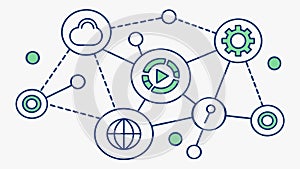 Abstract cloud computing network, global data connectivity, tech innovation, vector design Generative AI