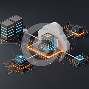 Abstract Cloud Computing Network with Servers and Circuit Boards