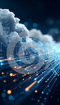 Abstract Cloud Computing Network Structure with Data Flow and Nodes for Business Analytics