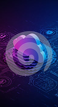 Abstract Cloud Computing Pixel Art with Neon Lighting